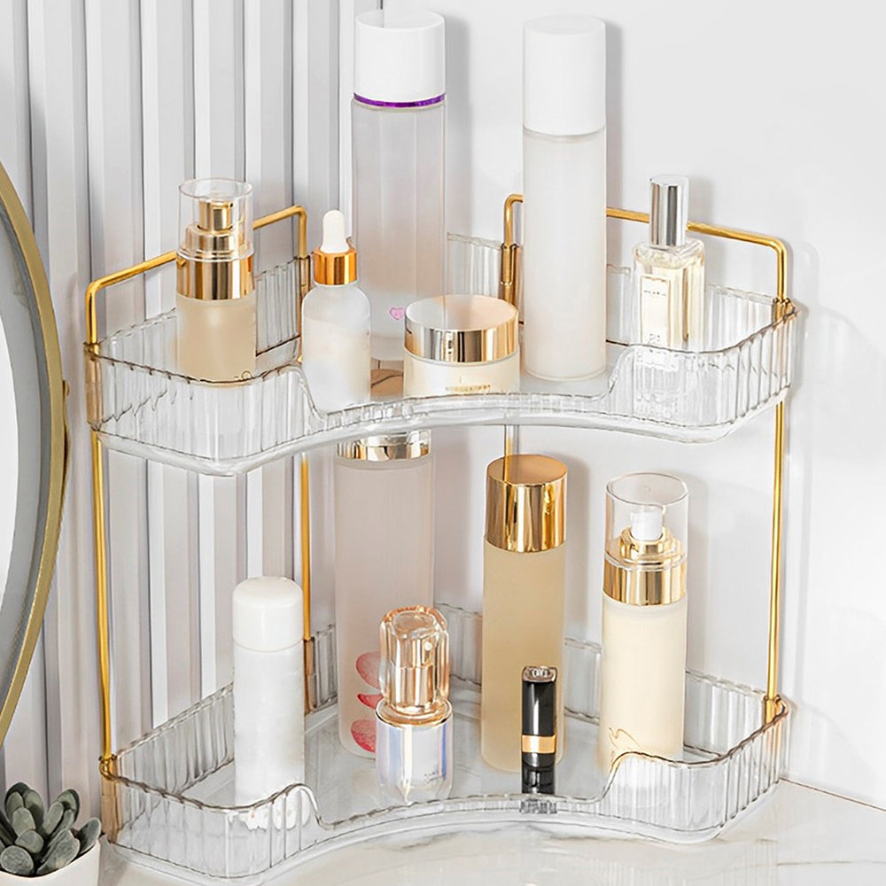 2 Tier Corner Bathroom Counter Makeup Storage Rack