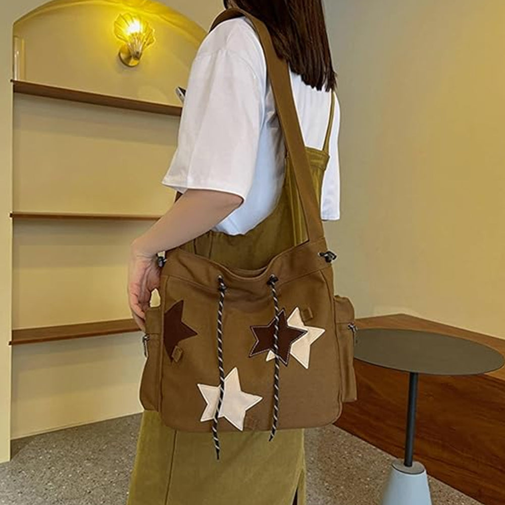 Y2K Star Canvas Messenger Shoulder Bag