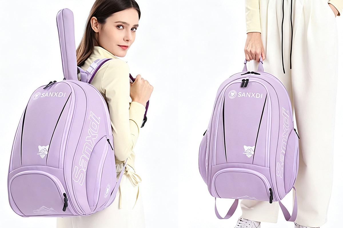 Sports Tennis Backpack PU Water-Resistant Badminton Racket Bag with Separate Shoe Compartment Rucksack for Gym Outdoor
