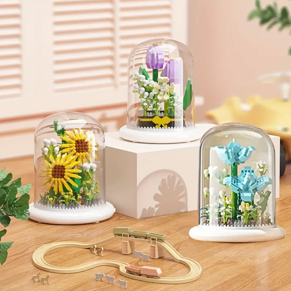 Light-Up Flower Building Blocks Kits with Dust Cover