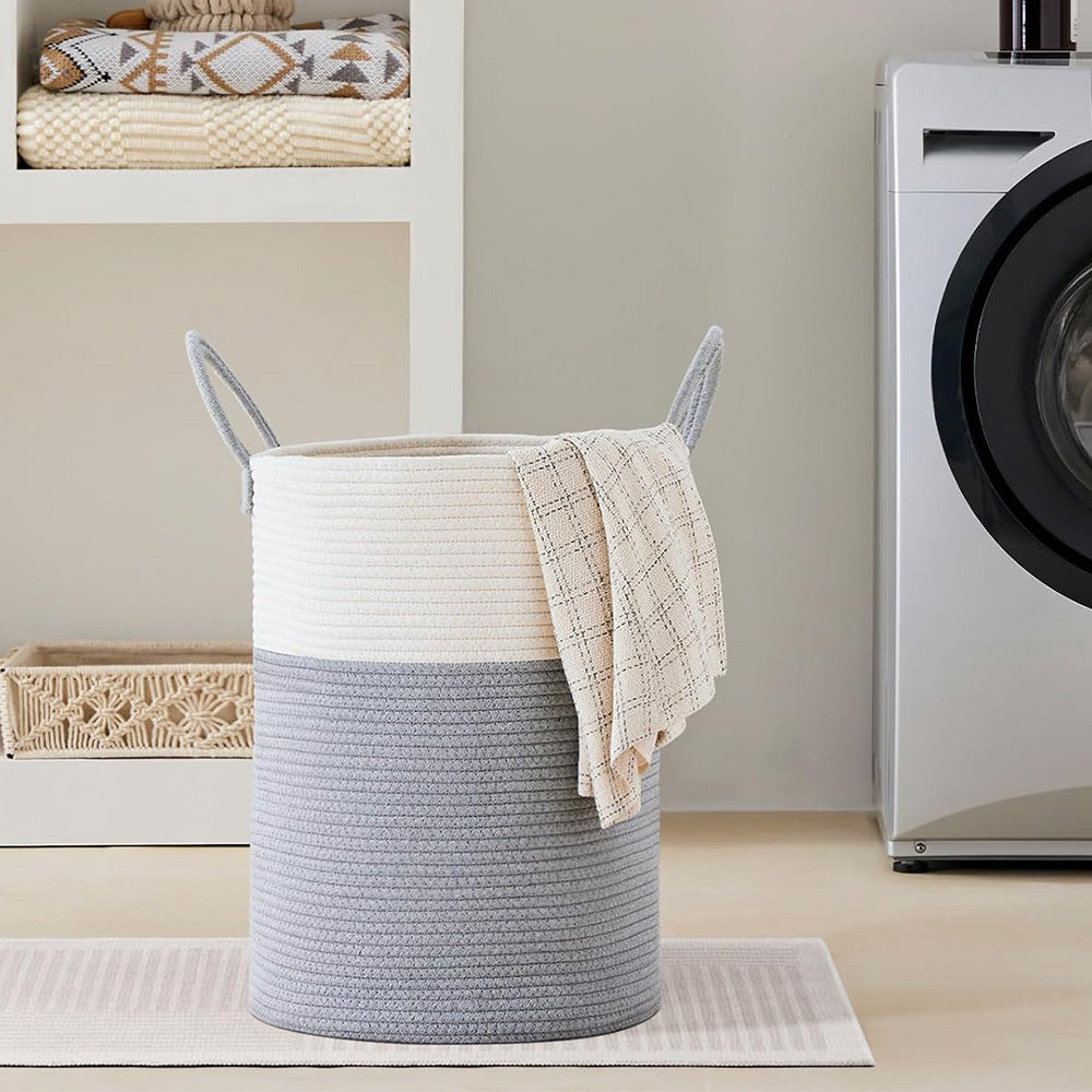Large Woven Laundry Basket Cotton Rope Hamper for Laundry Toys & Blankets