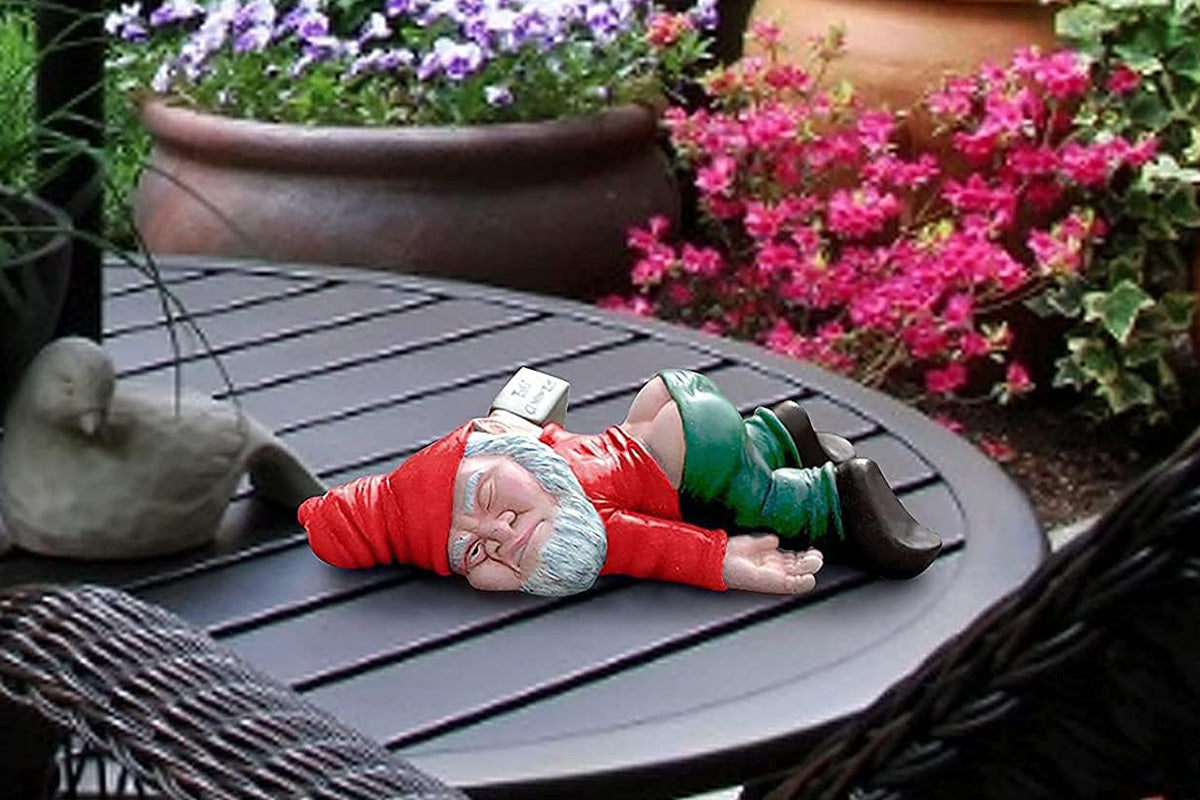 Funny Drunk Garden Gnome Patio Ornament Rude Passed Out Statue for Yard Decor