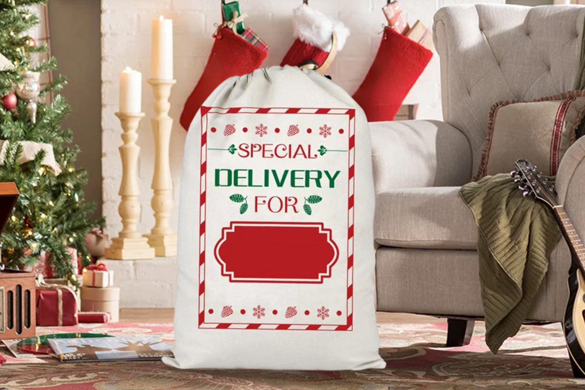 2Pcs Christmas Gift Canvas Bags Santa Sacks Drawstring Christmas Bags