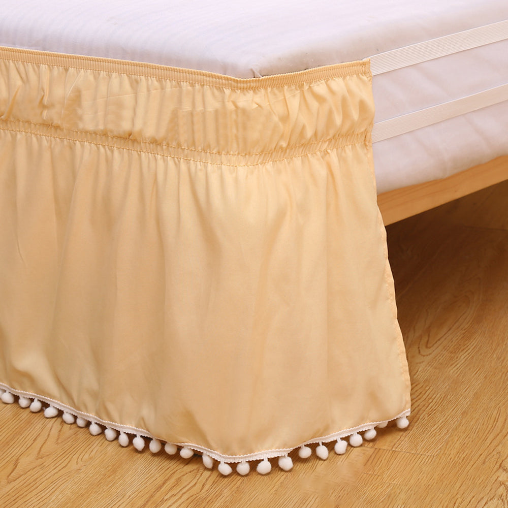 Pompom Fringe Bed Skirt Ruffle Valance Elastic Bed Wrap Around