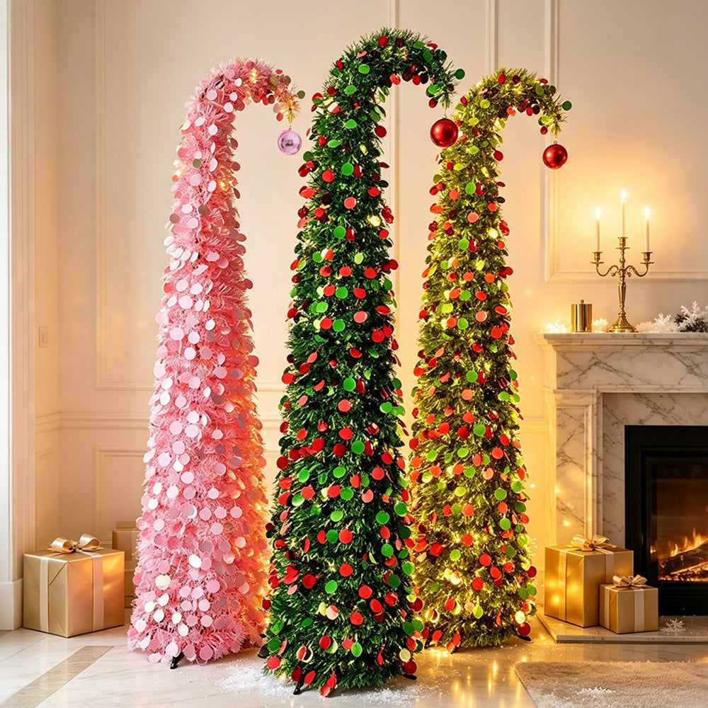 1.5m Tinsel Collapsible Crooked Christmas Tree Xmas Decoration