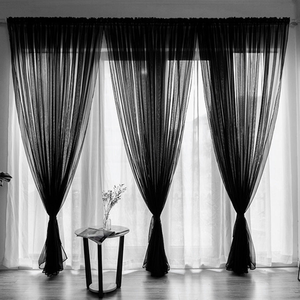 3 Piece Polyester Sheer Rod Pocket Curtains for Window Door Room Divider