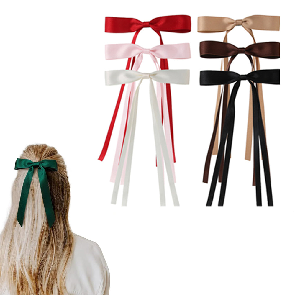 6Pcs Artificial Silky Satin Bow Hair Clips Ribbon Accessories