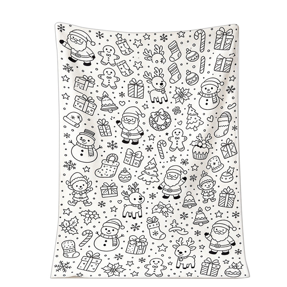 Adult DIY Christmas Coloring Blanket Black and White Line Art-Style 3