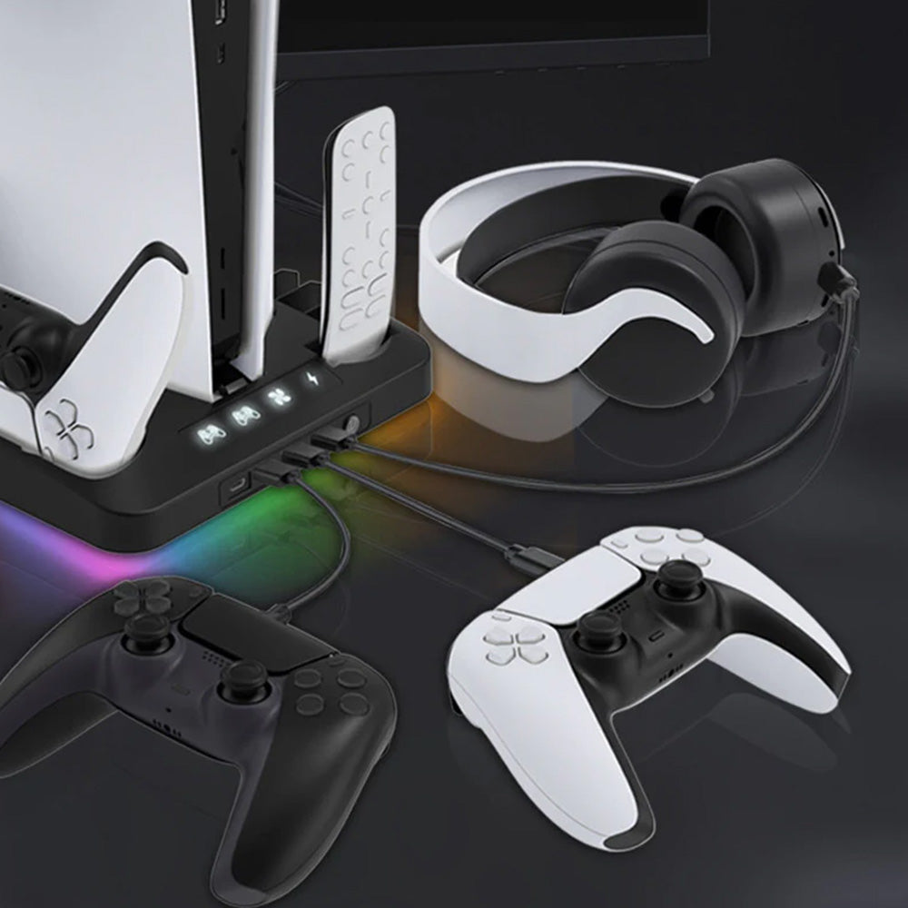 Gaming For PS5 Slim Pro Docking and Cooling Station Charger Headset Holder With RGB Light