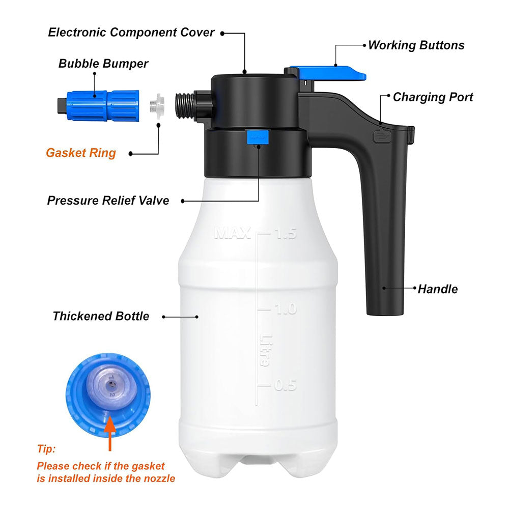 Electric Car Wash Sprayer 1.5L Car Foam Sprayer USB Rechargeable Foam Sprayer