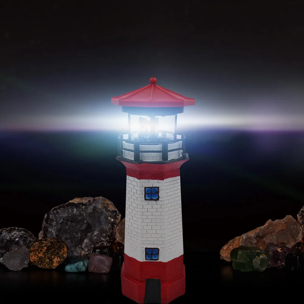 LED Outdoor Solar Lighthouse with Rotating Beacon