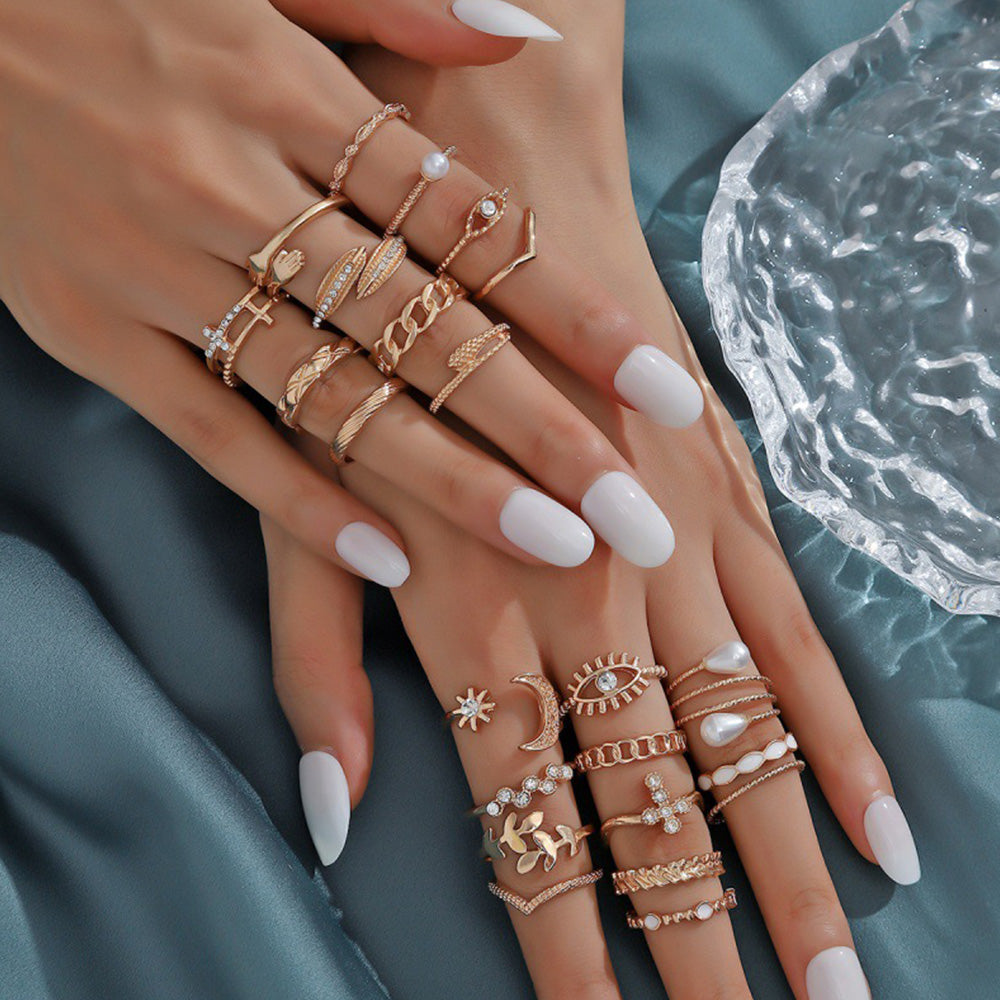 23Pcs Geometric Knuckle Ring Set Gold Silver Stackable Rings for Women