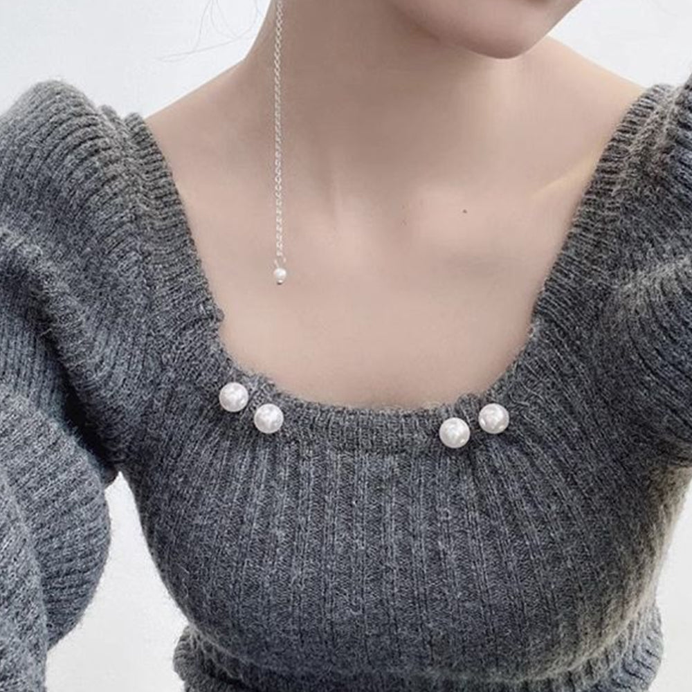 8Pcs Brooch Anti-Exposure Neckline Double-Headed Artificial Pearl Looper Right Angle