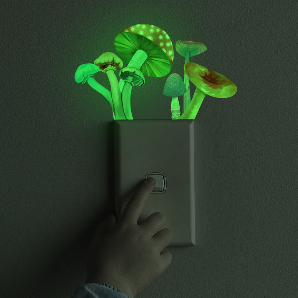 2Pcs Glow in The Dark Mushroom Wall Sticker Red and Multicolour