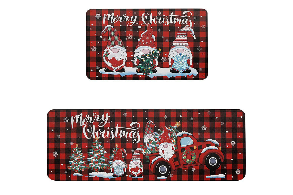 2PCS Christmas Floor Mats Set Non Slip Kitchen Rug for Bathroom Living Room Doorway