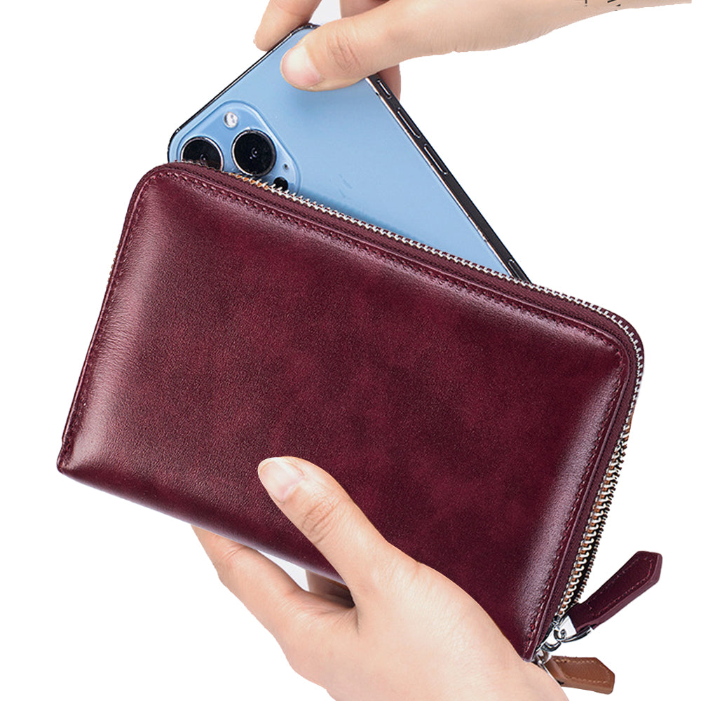 Travel Wallet Genuine Leather Card Holder Wallet with Zipper