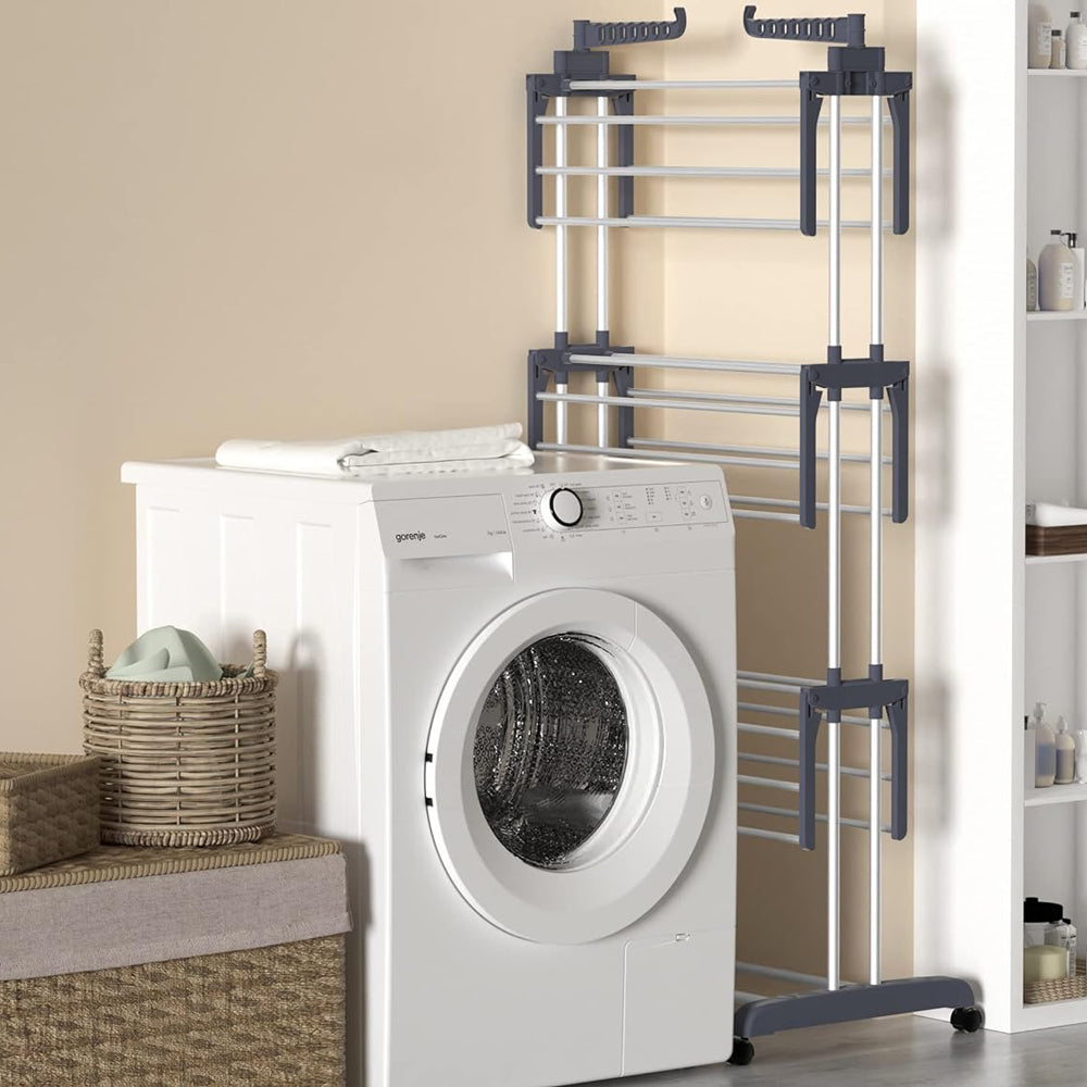4-Tier Clothes Drying Airer Foldable Stainless Steel Movable Drying Rack