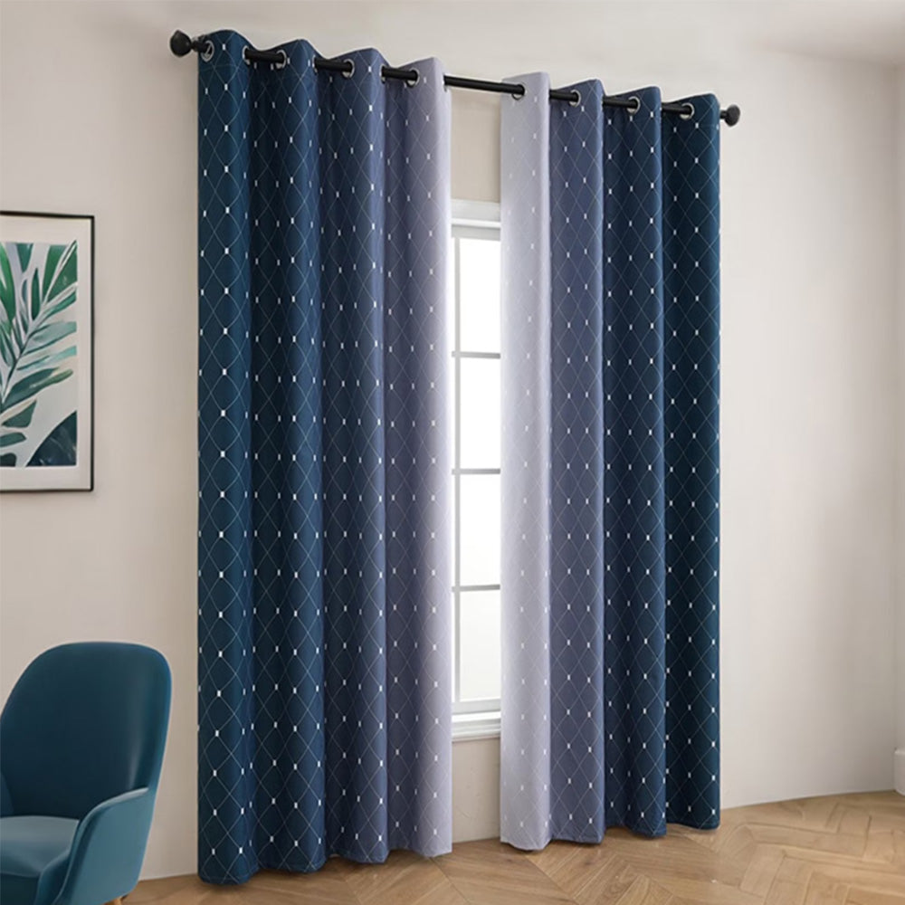 2XBlackout Curtain Gradient Color Curtains for Bedroom Living Room-Dark Blue