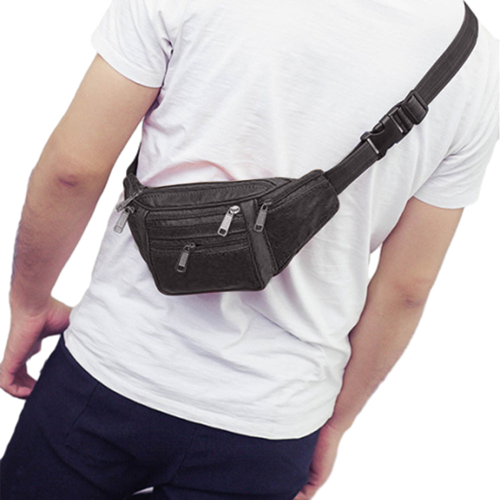 Unisex Genuine Leather Zip Waist Bag