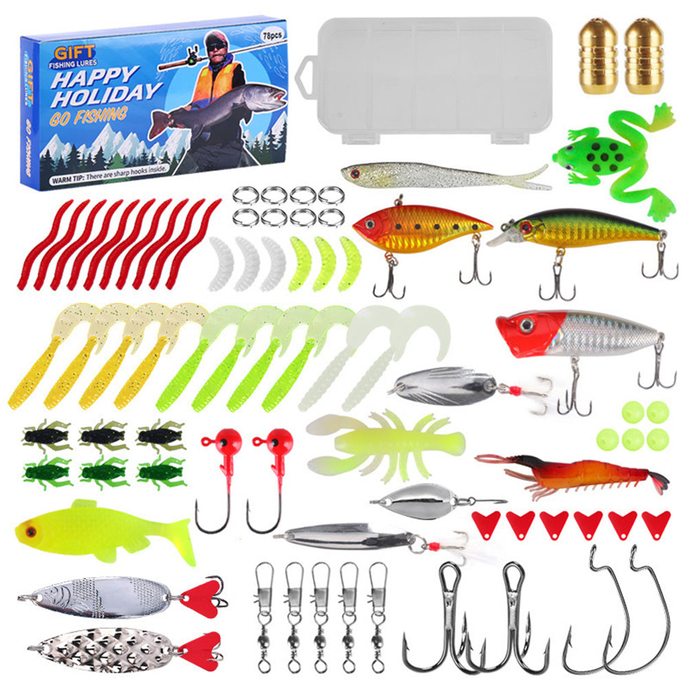 78Pcs Plastic Fishing Lures Tackle Prawn Shrimp Flathead Bream Cod Bass Lure Fishing Kit