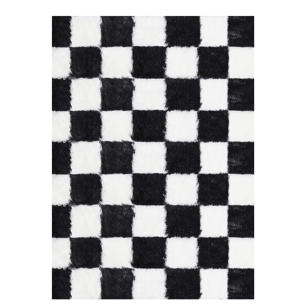 Soft Plush Shaggy Rug Checkered Thickened Non Slip Carpet for Living Room Bedroom