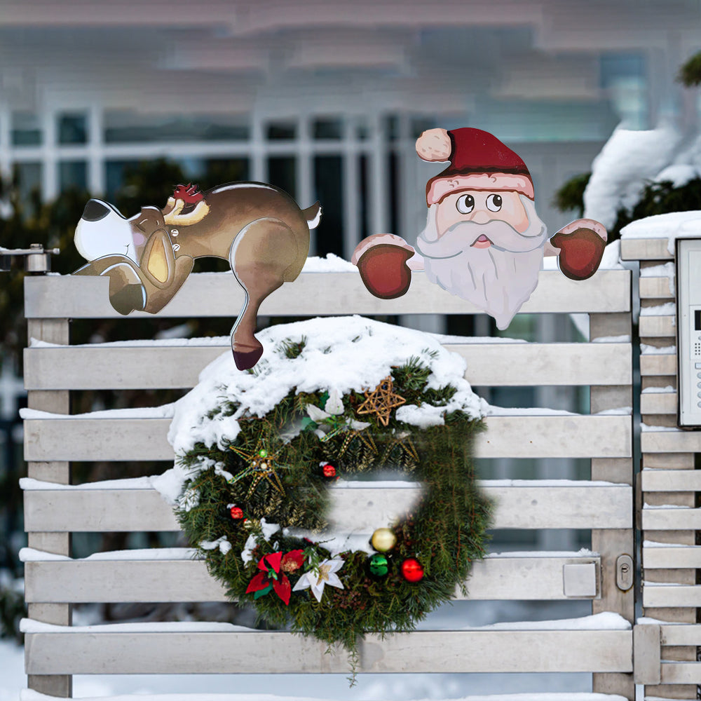 Christmas Fence Peeker Decoration Outdoor Garden Fence Signs-Reclining Elk