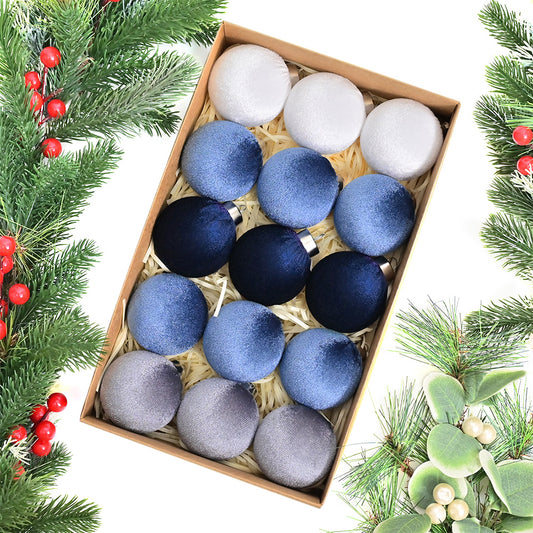 15Pcs Christmas Tree Baubles Xmas Velvet Balls Decor Hanging Home Party Ornament