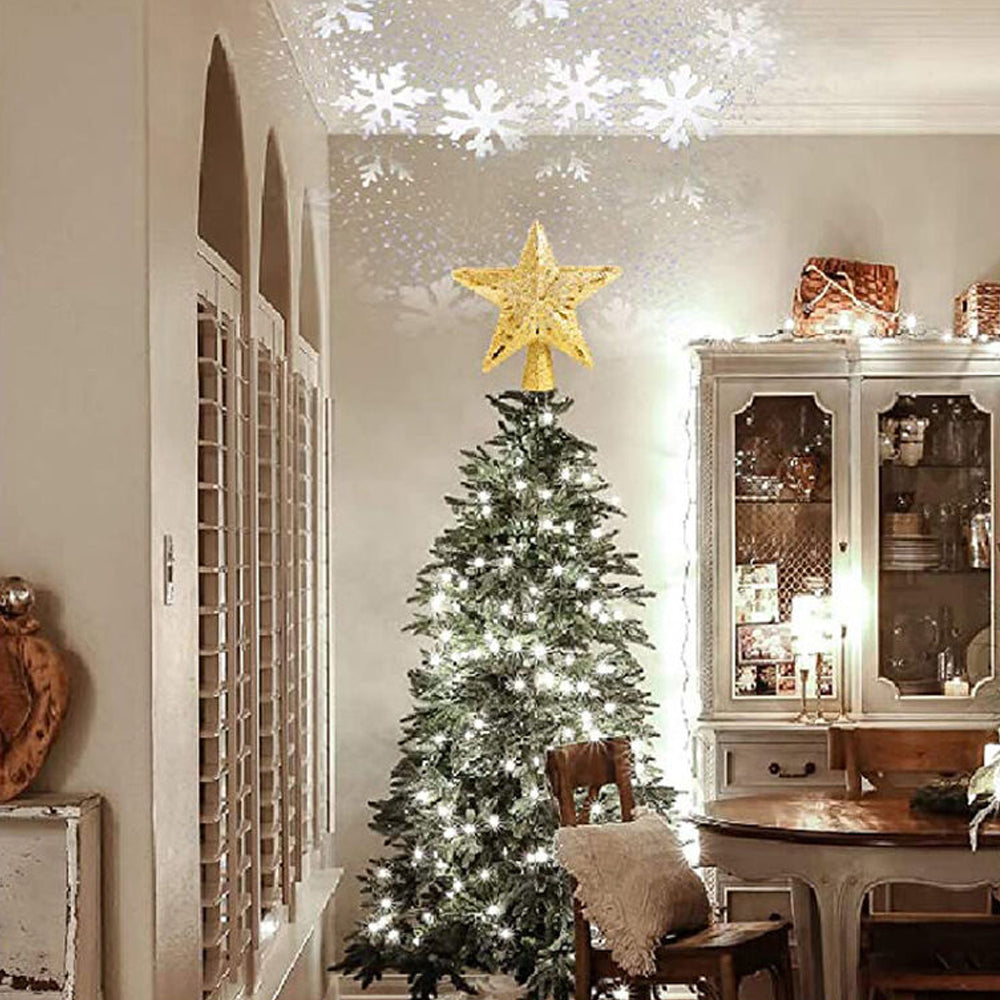 Glittery Gold Star Christmas Tree Topper with 6 Projection Effects