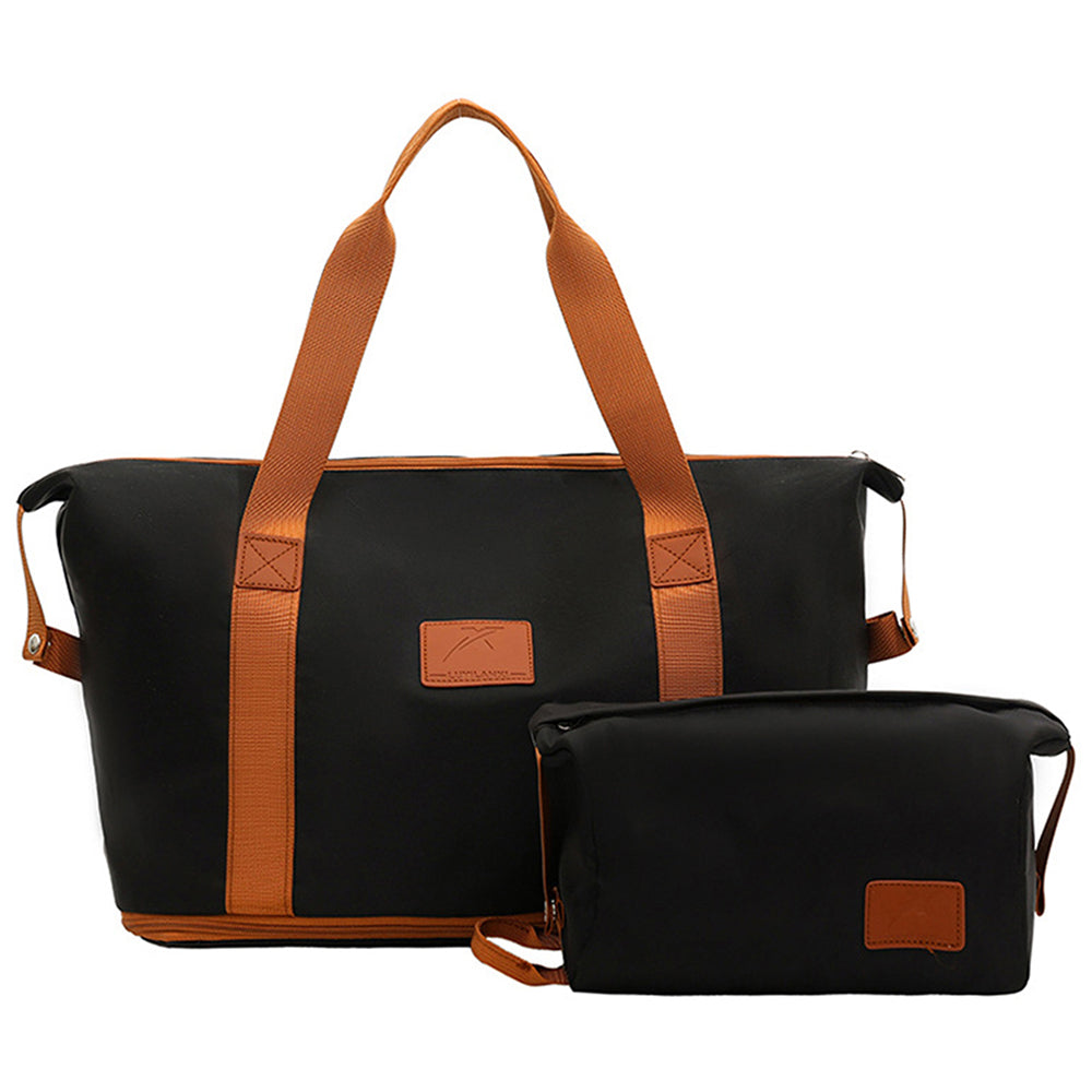2Pcs Expandable Overnight Travel Duffel Bag Set Weekender Bag with Toiletry Bags