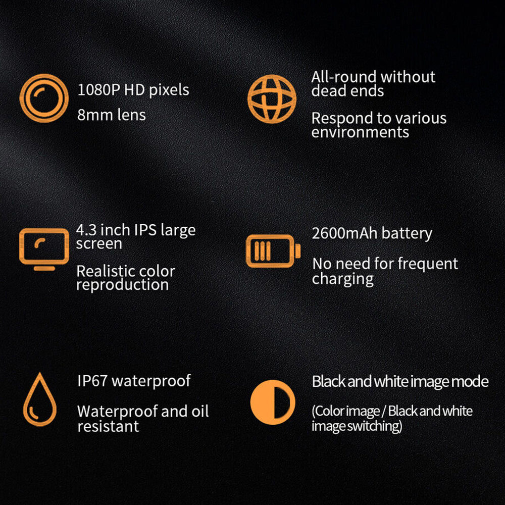 1080P HD Industrial Endoscope 4.3Inch Color LCD Screen Borescope Inspection Camera