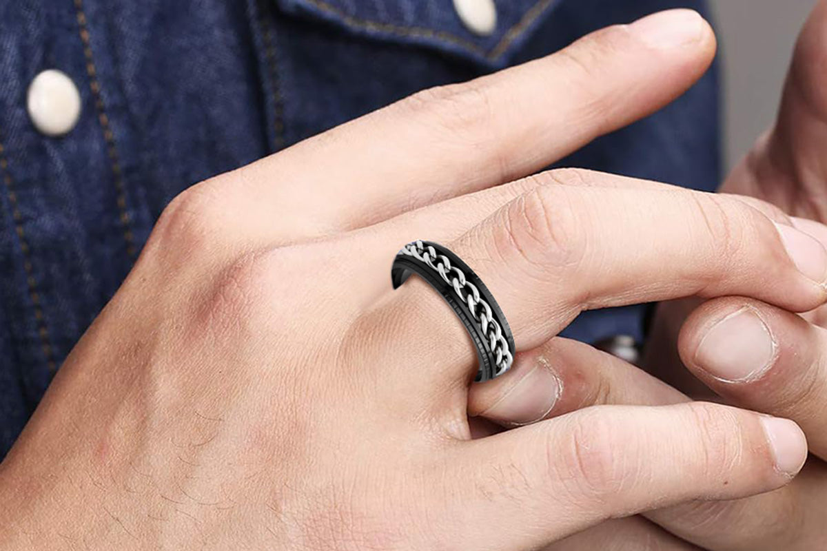 Fidget Rings Anxiety Spinner Rings Stainless Steel Chain Rings-Silver