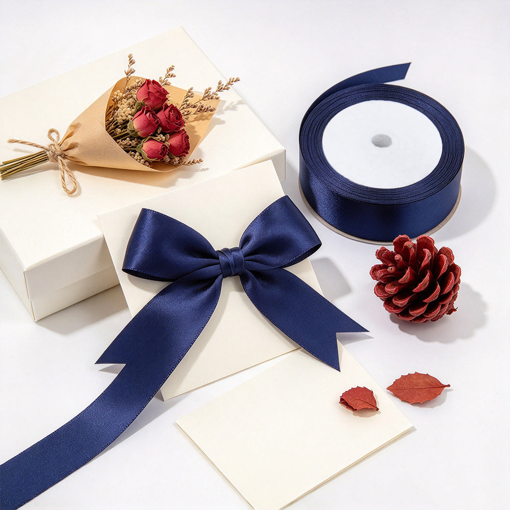 22m Double Sided Polyester Satin Ribbon for Christmas Gift Wrapping