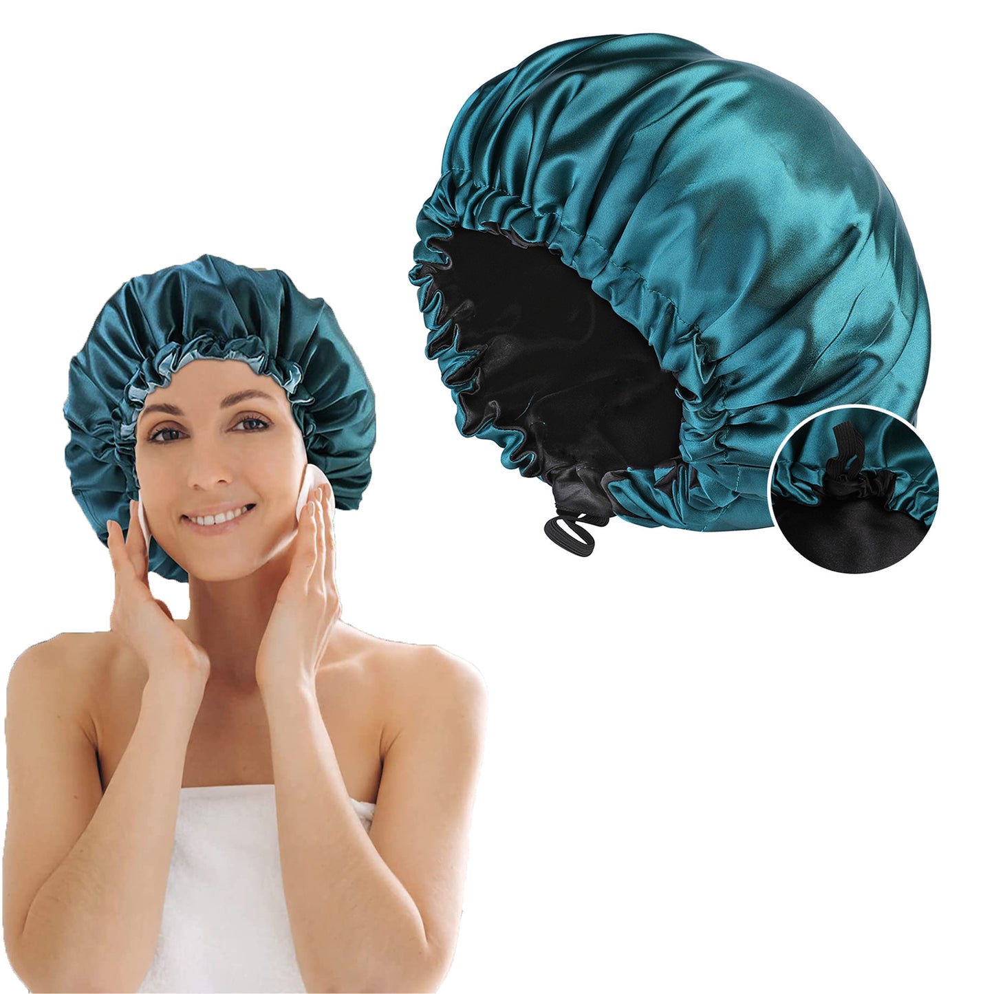 Double Layer Satin Bonnet Double Layer Wearable Adjustable Drawstring Sleep Cap