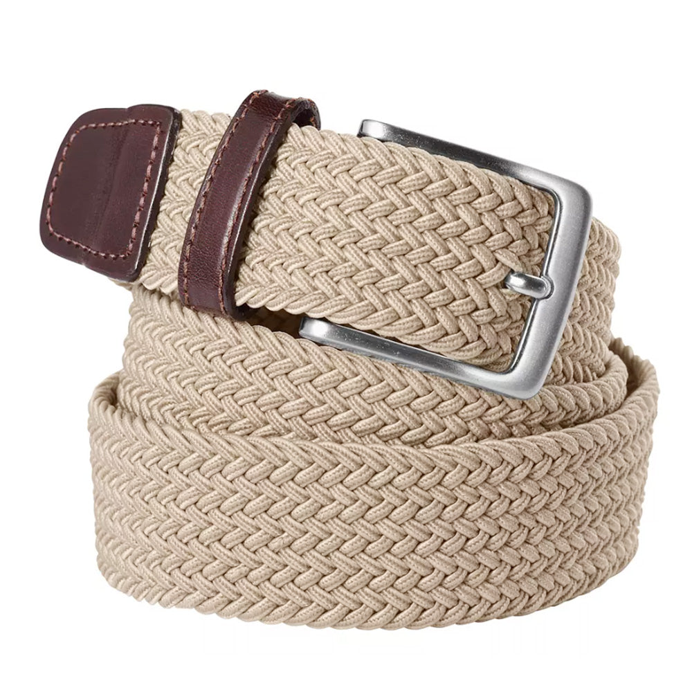 Elastic Braided Stretch Belt Adjustable Men Belt for Golf Pants Casual Shorts Jeans-Khaki