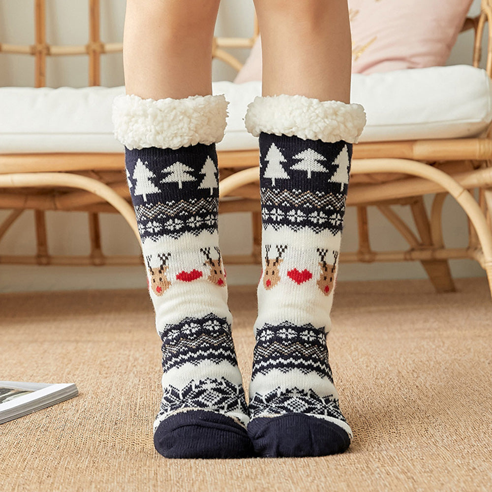 Christmas Non-Slip Floor Socks for Women - Cozy Fleece House Socks with Anti-Slip Sole