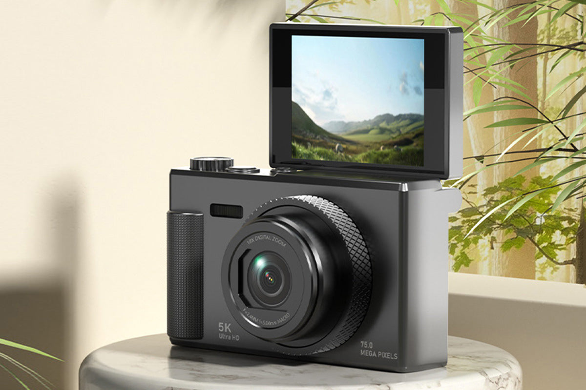 5K Digital Camera 18X Zoom Flip Screen Point and Shoot Camera with 64GB Memory Card