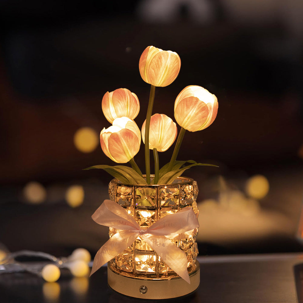 Tulip Flower Lamp Valentine Day Gifts 3 Color Dimming Night Light