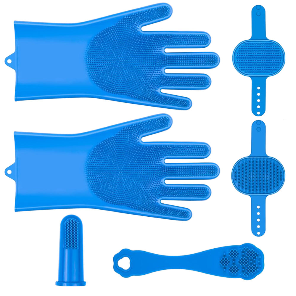 6PCS Pet Grooming Kit Pet Bathing Supplies Dog Washing Gloves Dog Bath Brush Dog Toothbrush Finger
