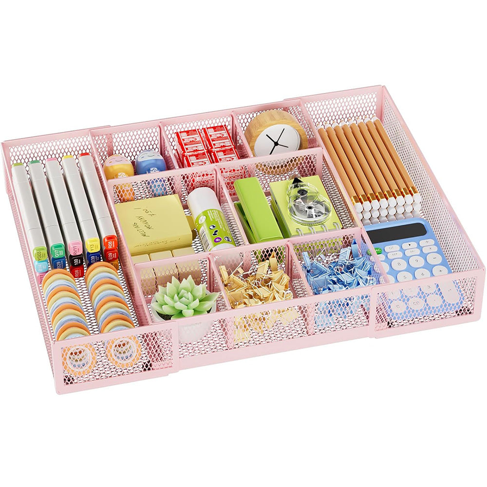 Expandable Desktop Drawer Organizer Basket with Adjustable Dividers for Home Office