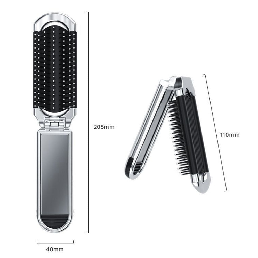2Pcs Folding Hair Brush with Detachable Makeup Mirror Portable for Travel Student Office