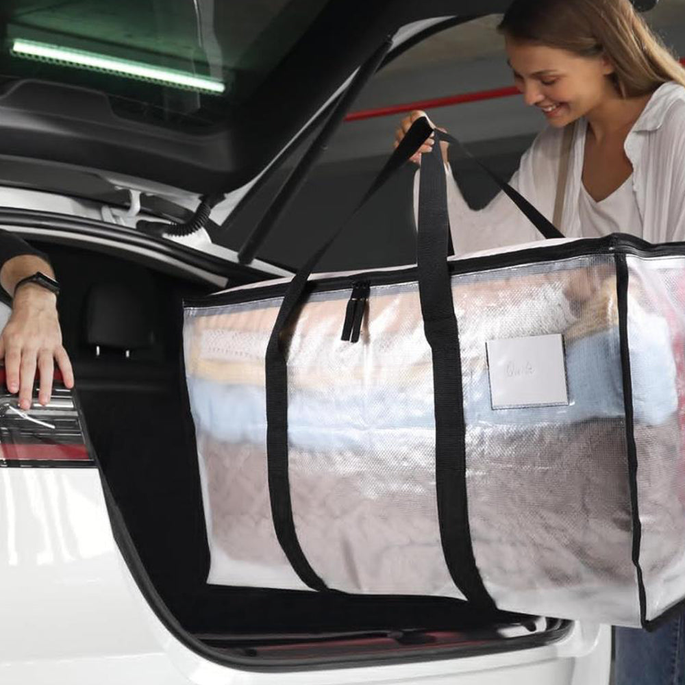 2Pcs 69x35x38CM Oversized Moving Bag with Reinforced Handles Transparent Heavy-Duty Storage Tote