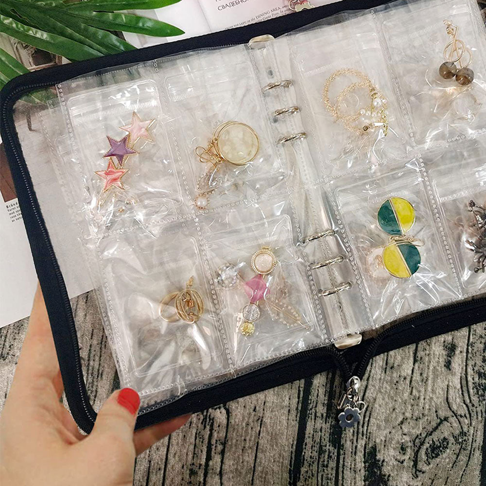 2Pcs Transparent Travel Jewelry Organizer Storage Book Set for Earring Necklace Ring