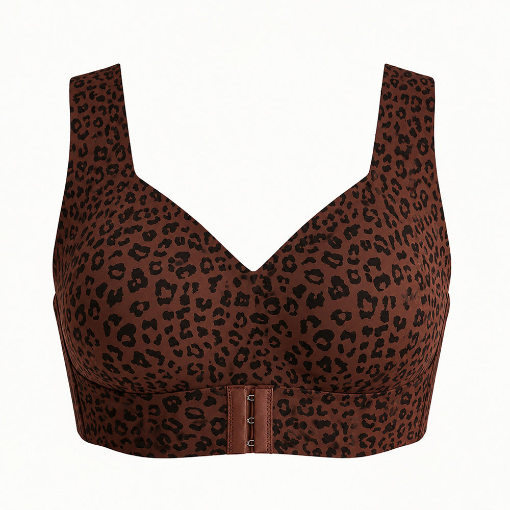 Wireless Front Closure Seamless Full Coverage Cross Back Bra for Women-Brown