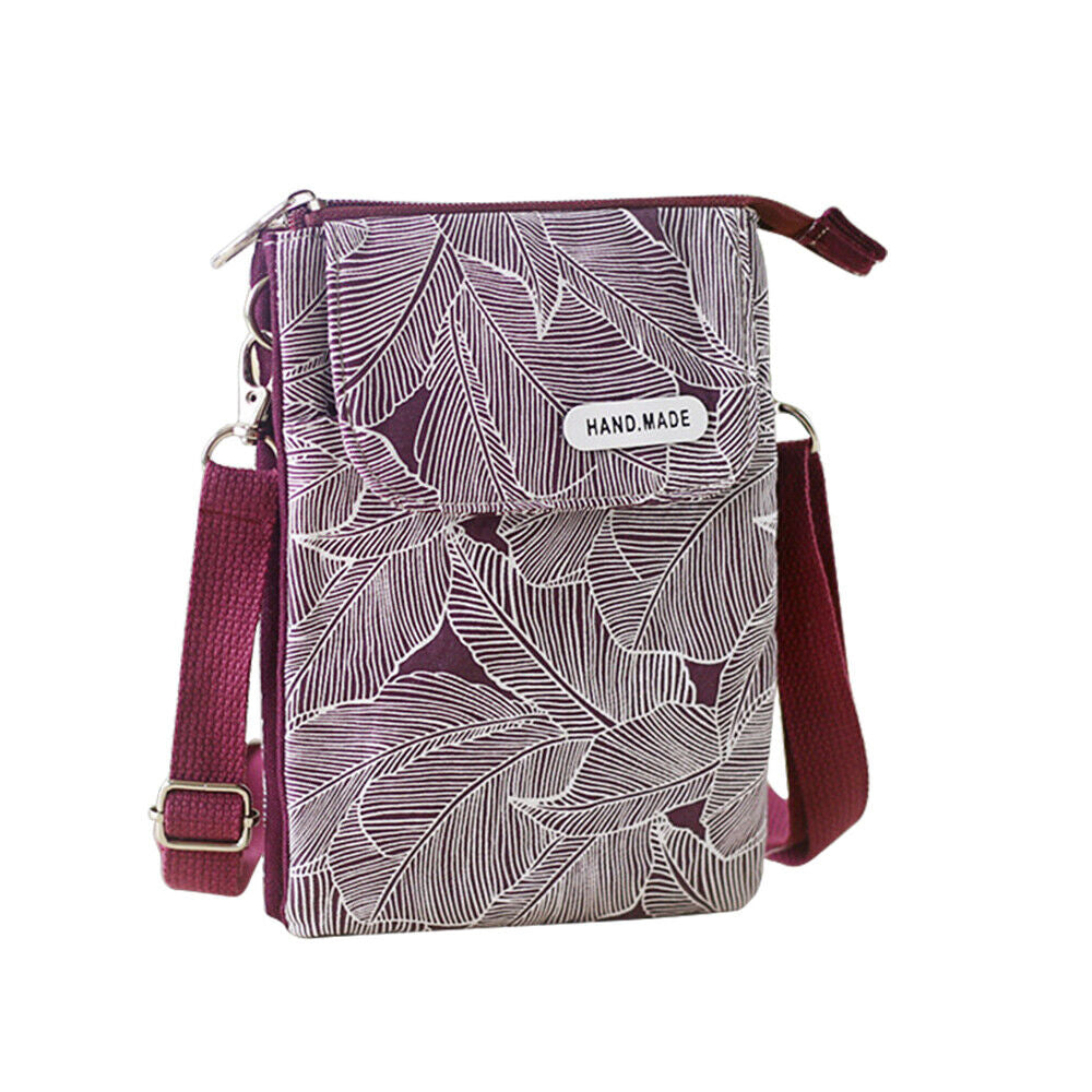5 Layer Leaf Pattern Canvas Cell Phone Crossbody Bag