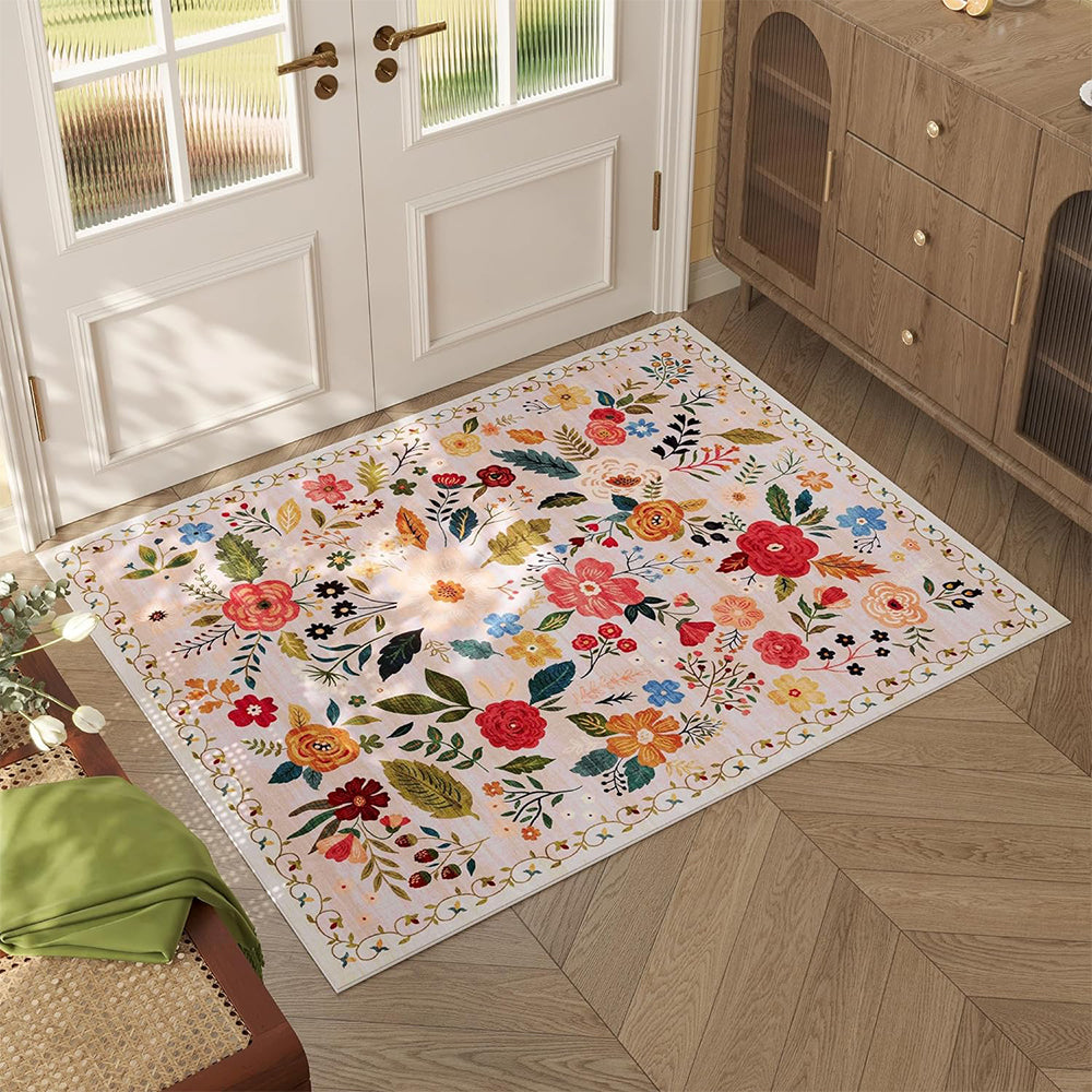 Washable Boho Floral Small Area Rug Indoor Entrance Door Mat