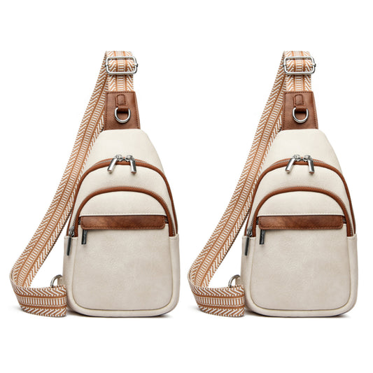 2Pcs PU Leather Sling Belt Chest Bag