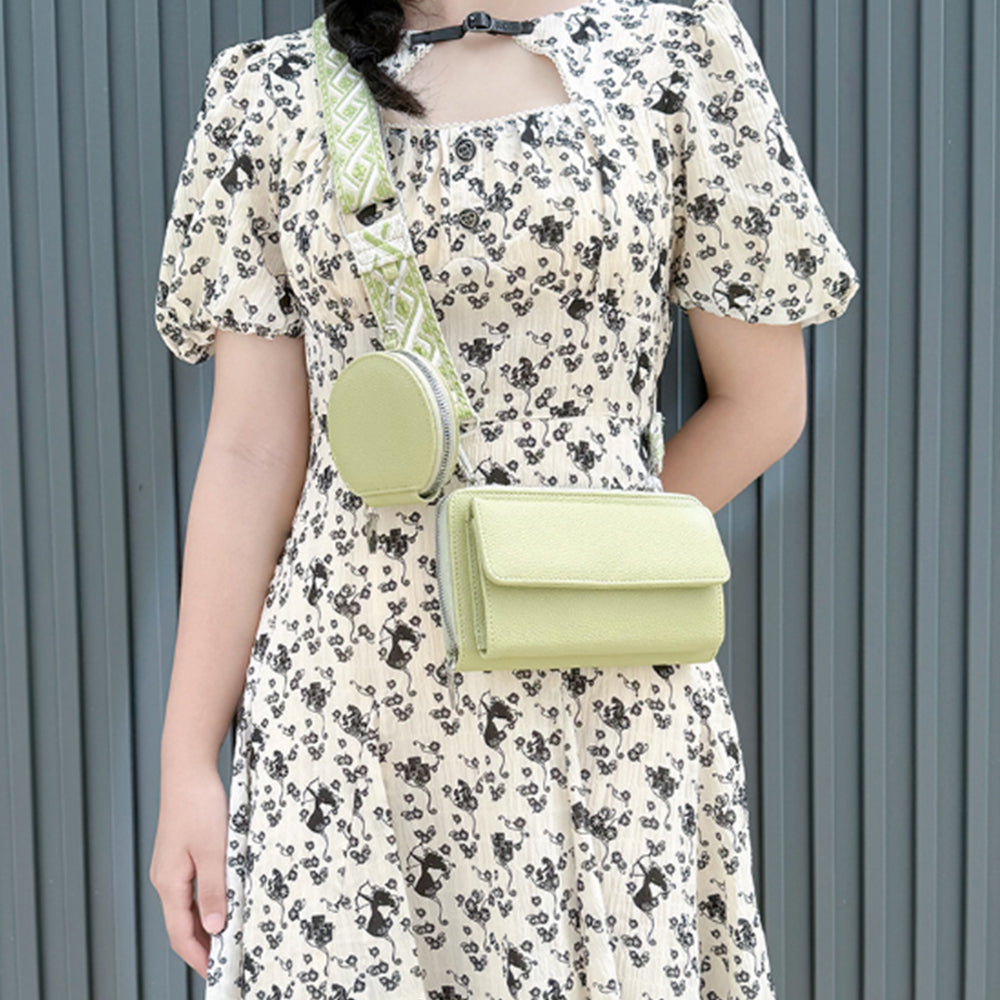 2Pcs PU Leather Wide Strap Crossbody Bag with Coin Pouch for Women
