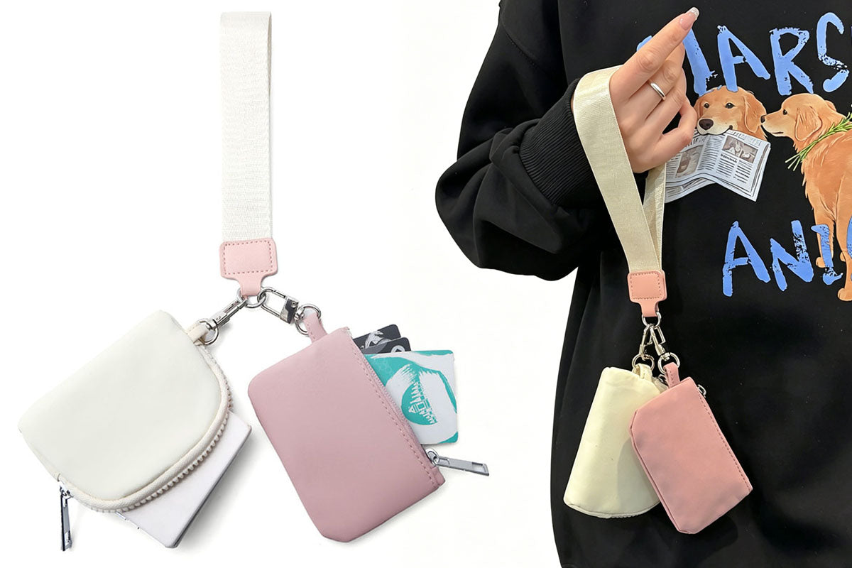 2-In-1 Dual-Pouch Wristlet Zipper Pouch Set Wallet Coin Purse Card Holder