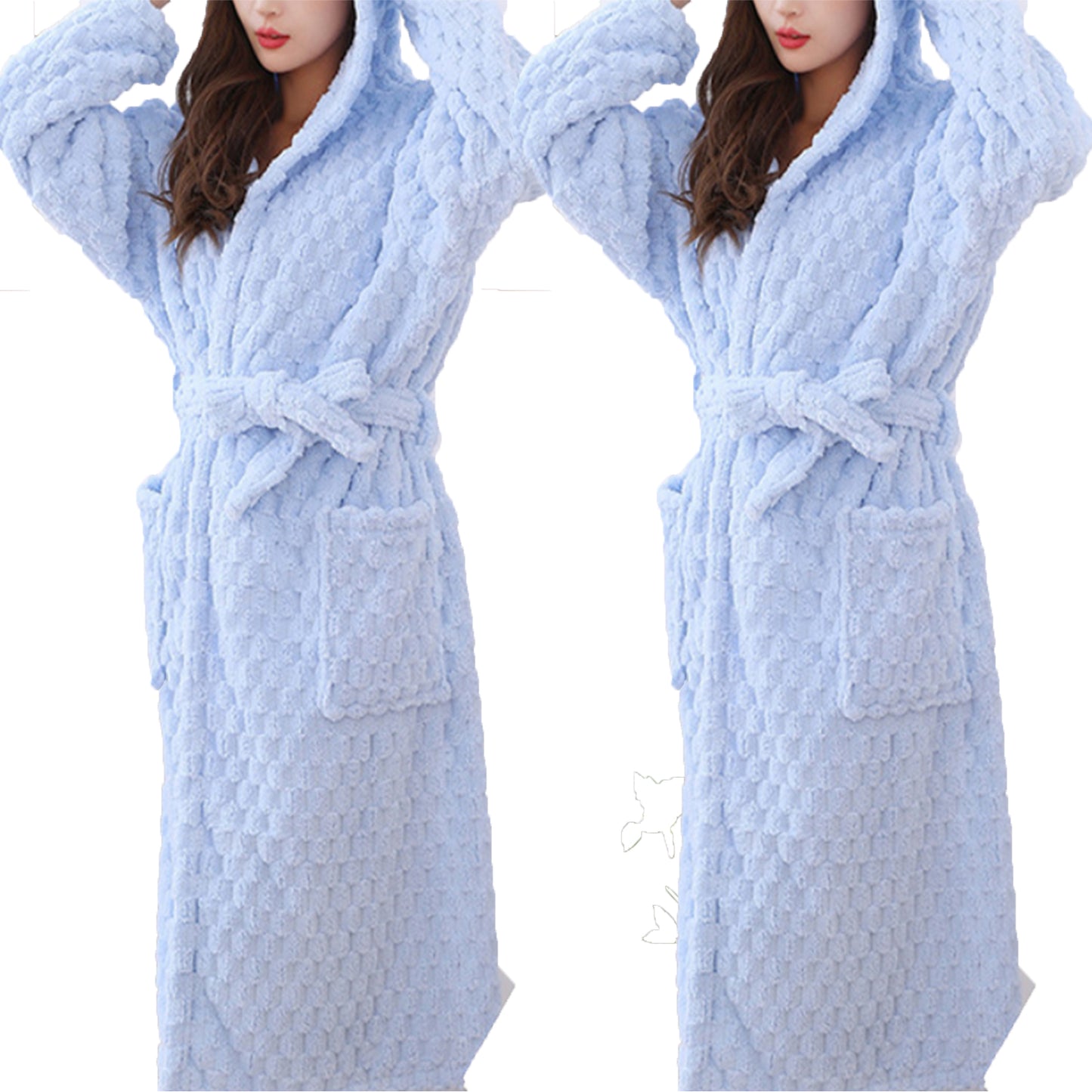 2Pcs Towelling Wrap Hooded Bathrobe