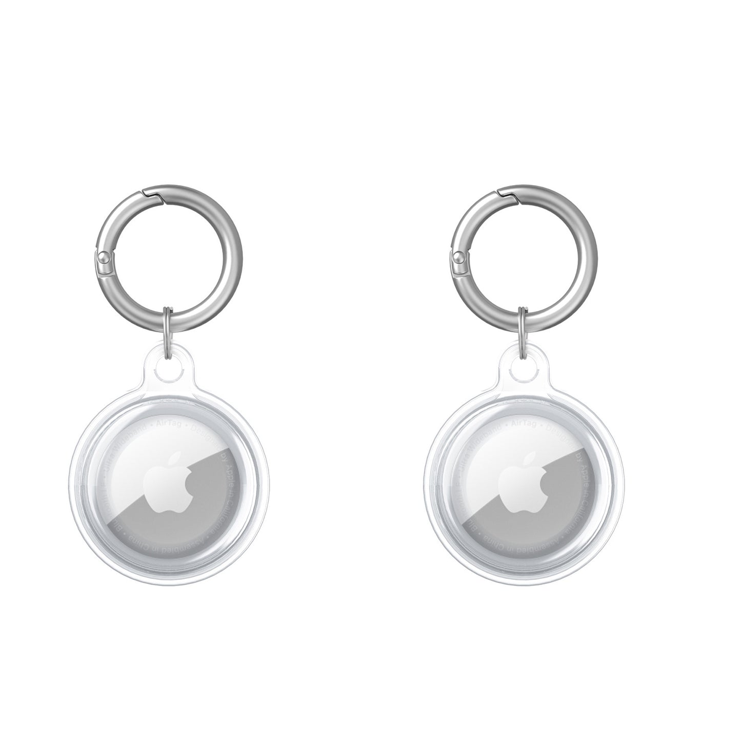 2Pcs For Apple AirTag Case Clear TPU Protective Cover with Key Ring Transparent